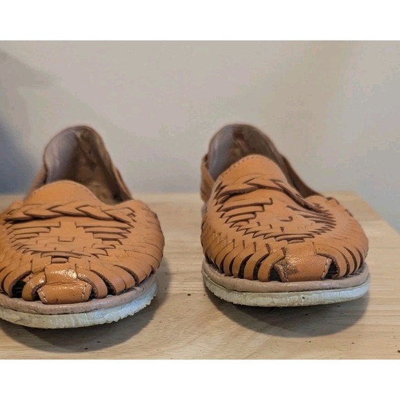 Authentic Mexican Leather Huaraches Women's 8.5 Orange Slip On Made In Mexico - Picture 5 of 8
